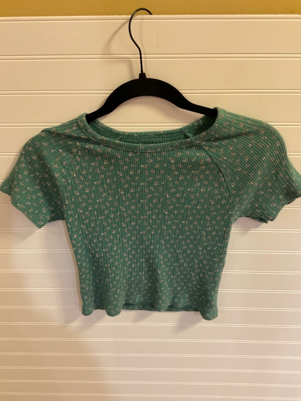 American Eagle Green Pink Floral Ribbed Shirt. Size: XS. Pre Owned